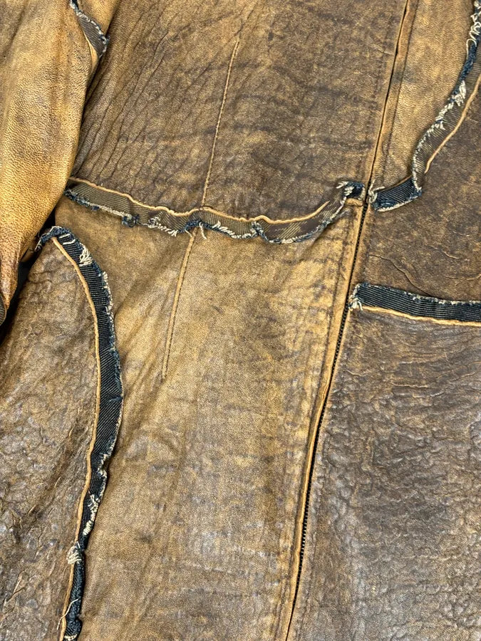 AW2005 Cavalli Brown Eroded Leather Trench Coat hbCyTbe 8