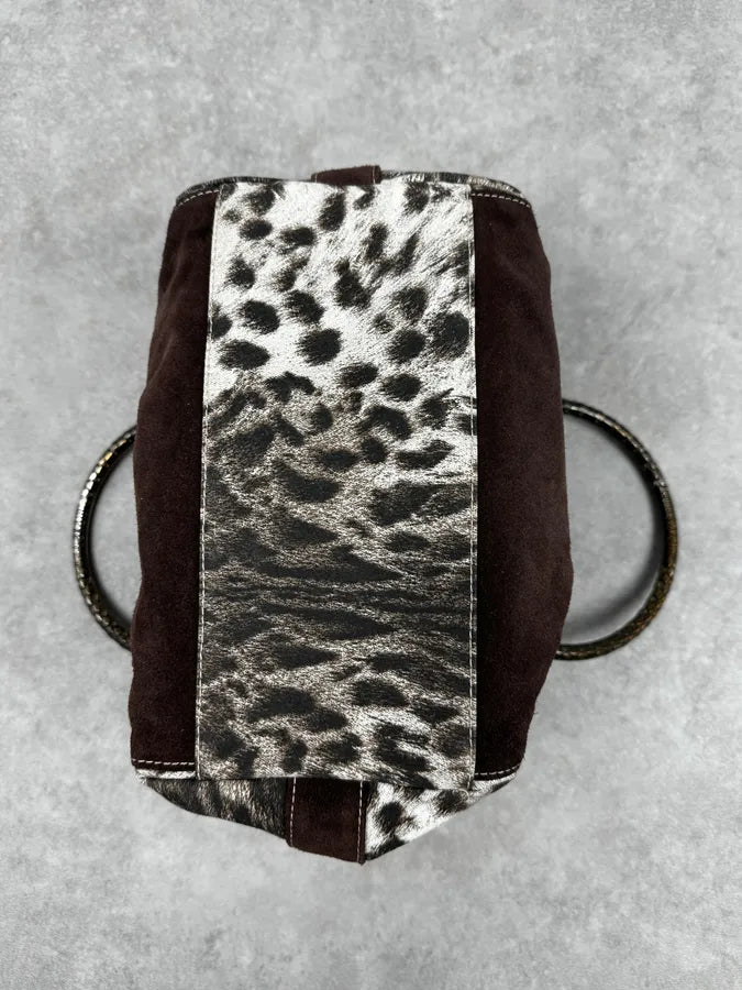 2000s Cavalli Brown & White Leopard Print & Suede Handle Bag HXWvKWJ 7
