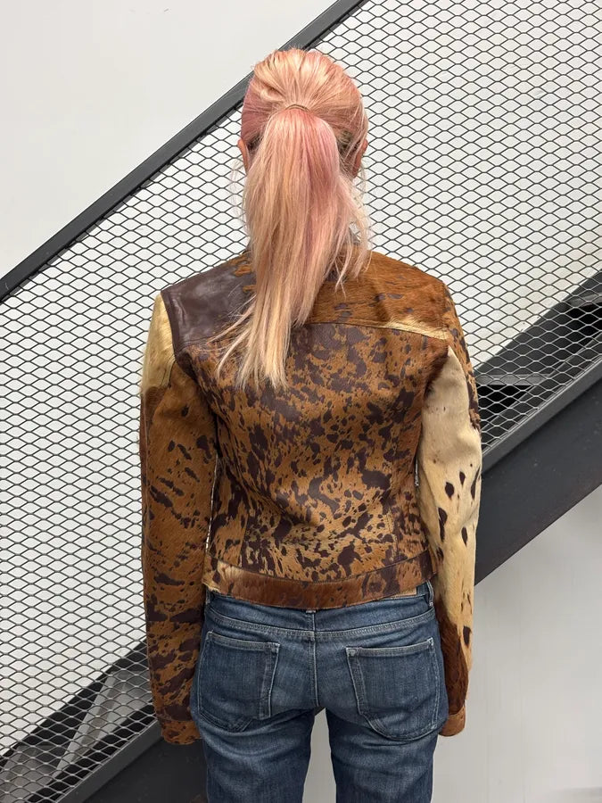 AW2004 Cavalli Brown Pony Hair Cowhide Leather Jacket mqLtfne 2