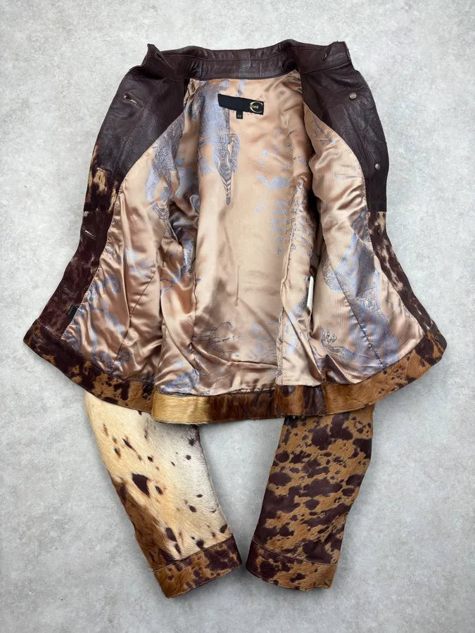 AW2004 Cavalli Brown Pony Hair Cowhide Leather Jacket mqLtfne 6