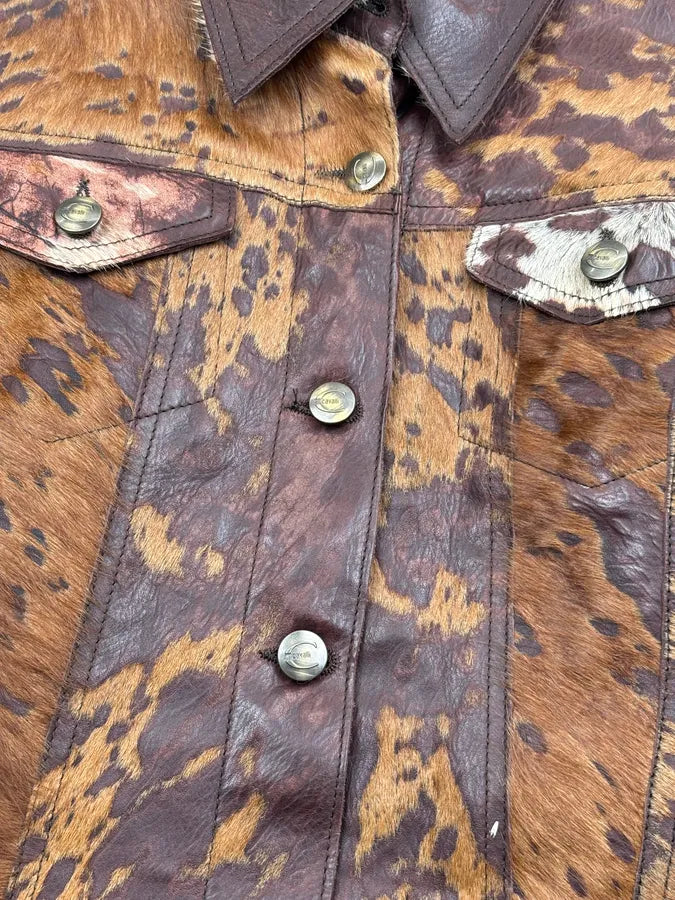 AW2004 Cavalli Brown Pony Hair Cowhide Leather Jacket mqLtfne 9