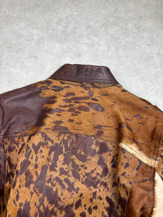 AW2004 Cavalli Brown Pony Hair Cowhide Leather Jacket mqLtfne 5