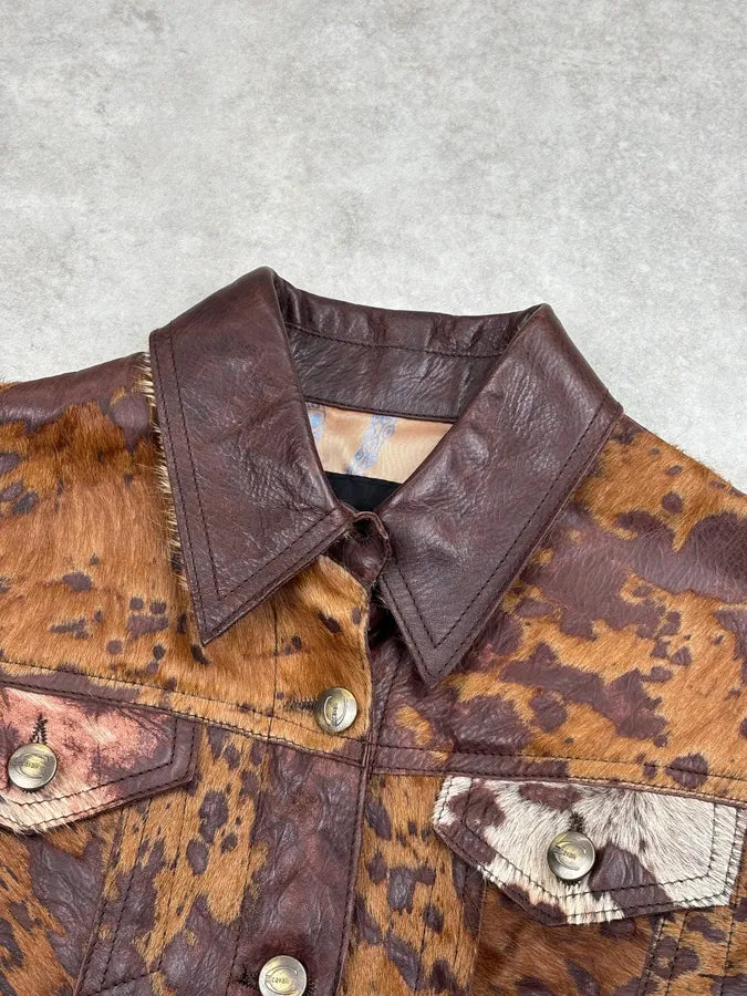 AW2004 Cavalli Brown Pony Hair Cowhide Leather Jacket mqLtfne 3