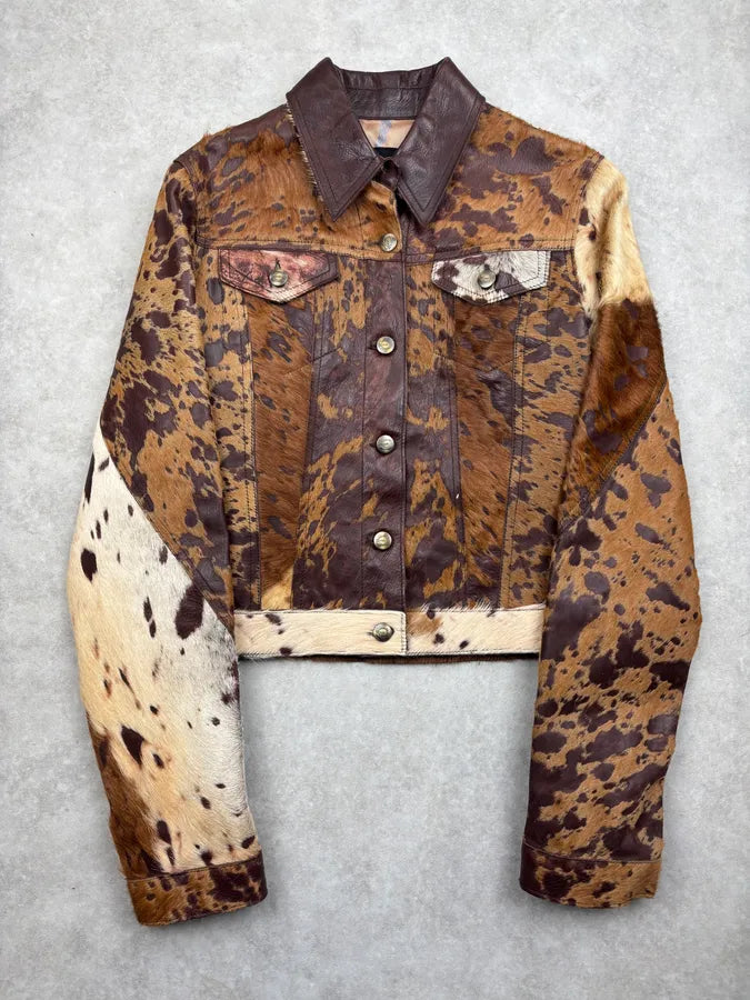 AW2004 Cavalli Brown Pony Hair Cowhide Leather Jacket mqLtfne 0