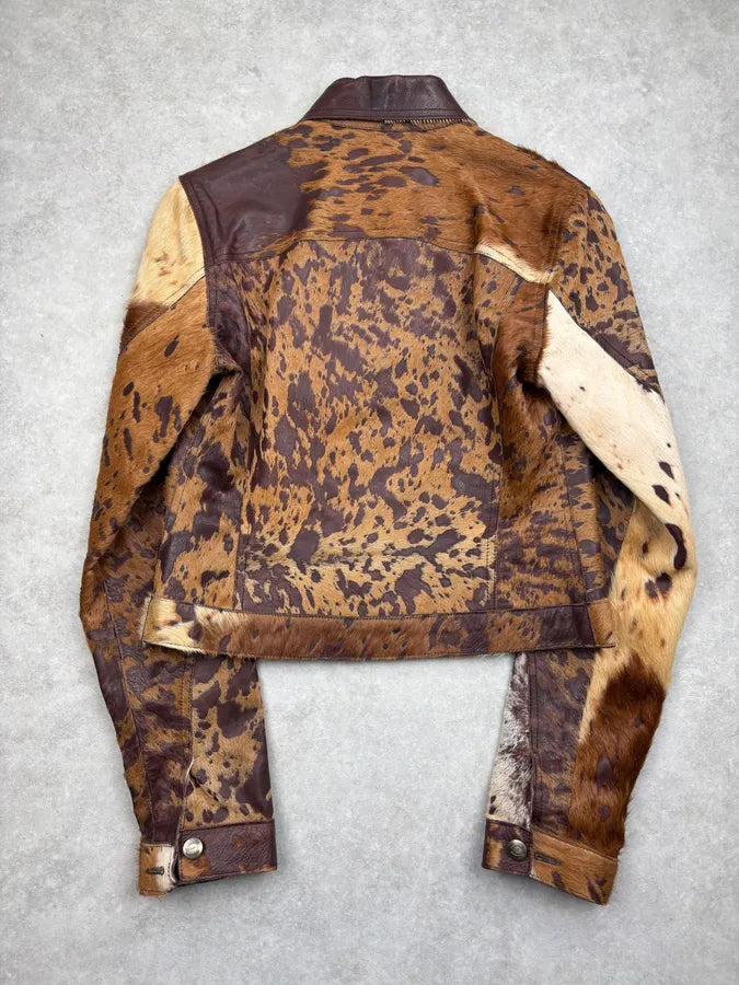 AW2004 Cavalli Brown Pony Hair Cowhide Leather Jacket mqLtfne 4