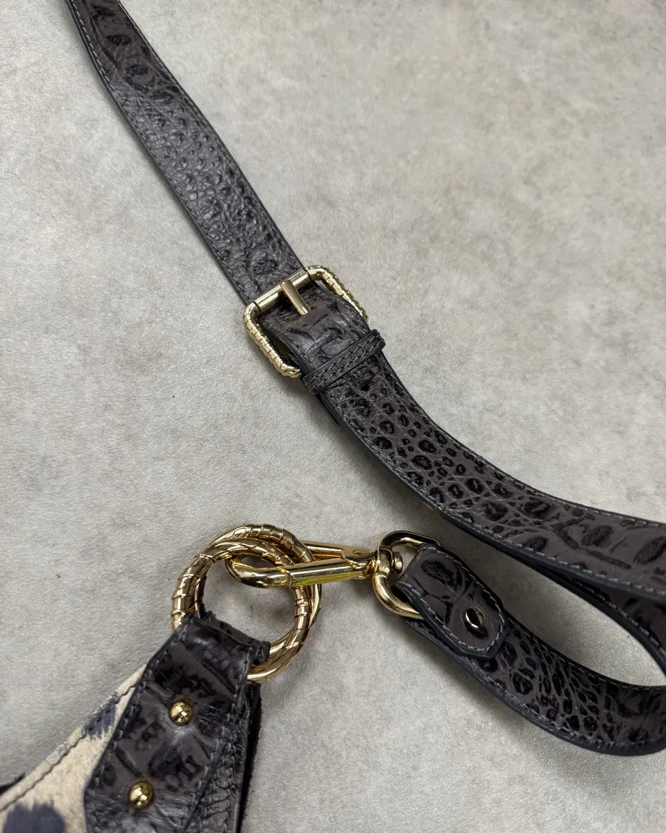 Just Cavalli Brown Suede Crocodile Effect Leather Leopard Shoulder Bag GhiokSM 6