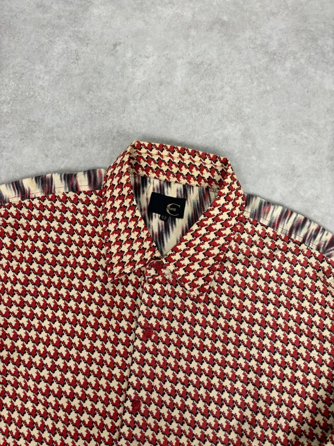 SS2001 Cavalli Red Burgundy Mixed Pattern Shirt hBXinwP 3