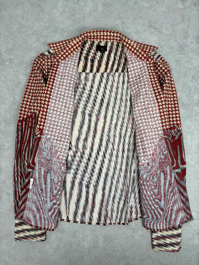 SS2001 Cavalli Red Burgundy Mixed Pattern Shirt hBXinwP 6
