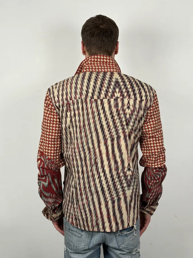 SS2001 Cavalli Red Burgundy Mixed Pattern Shirt hBXinwP 2
