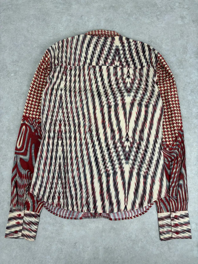 SS2001 Cavalli Red Burgundy Mixed Pattern Shirt hBXinwP 4