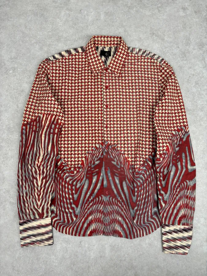 SS2001 Cavalli Red Burgundy Mixed Pattern Shirt hBXinwP 0