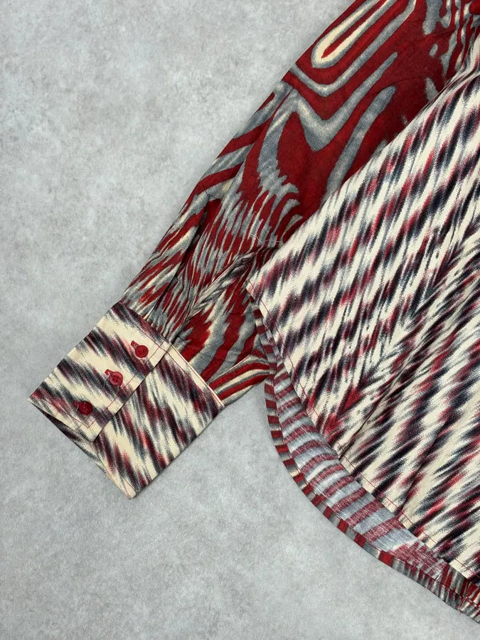 SS2001 Cavalli Red Burgundy Mixed Pattern Shirt hBXinwP 9