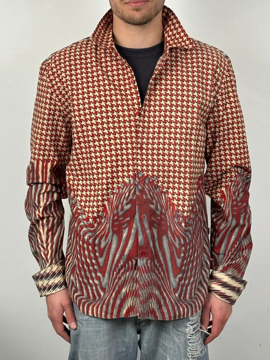 SS2001 Cavalli Red Burgundy Mixed Pattern Shirt hBXinwP 1