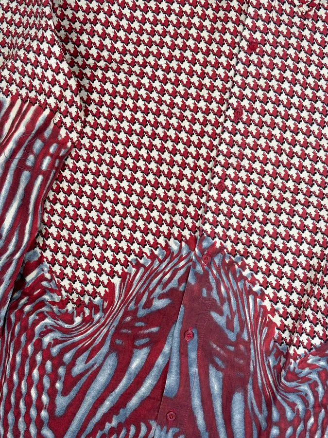 SS2001 Cavalli Red Burgundy Mixed Pattern Shirt hBXinwP 7