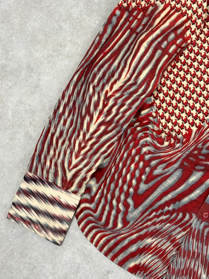 SS2001 Cavalli Red Burgundy Mixed Pattern Shirt hBXinwP 8