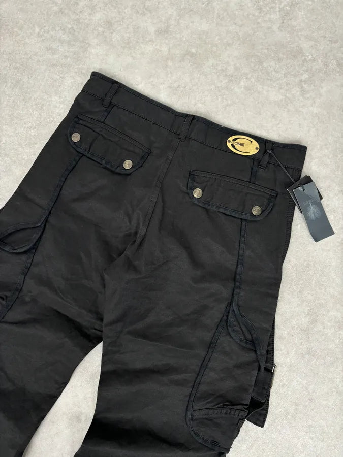 2000s Cavalli Black Avant-Garde Cargo Pants HyzRfDp 6