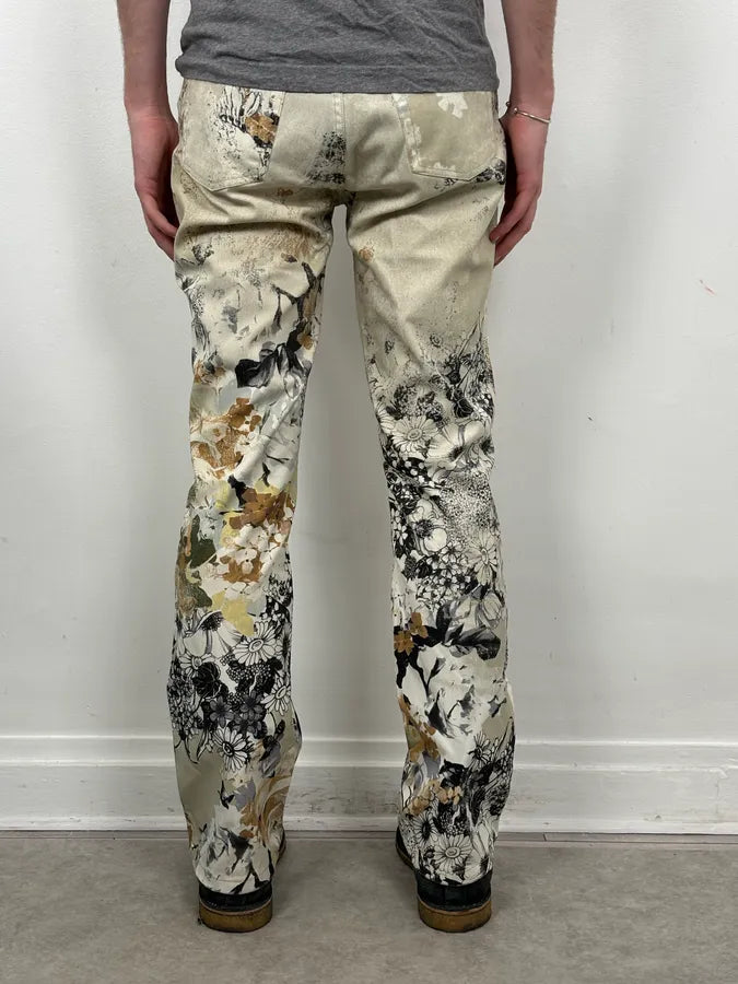 2000s Cavalli Cream Floral Fantasy Pants iMmgfZV 3