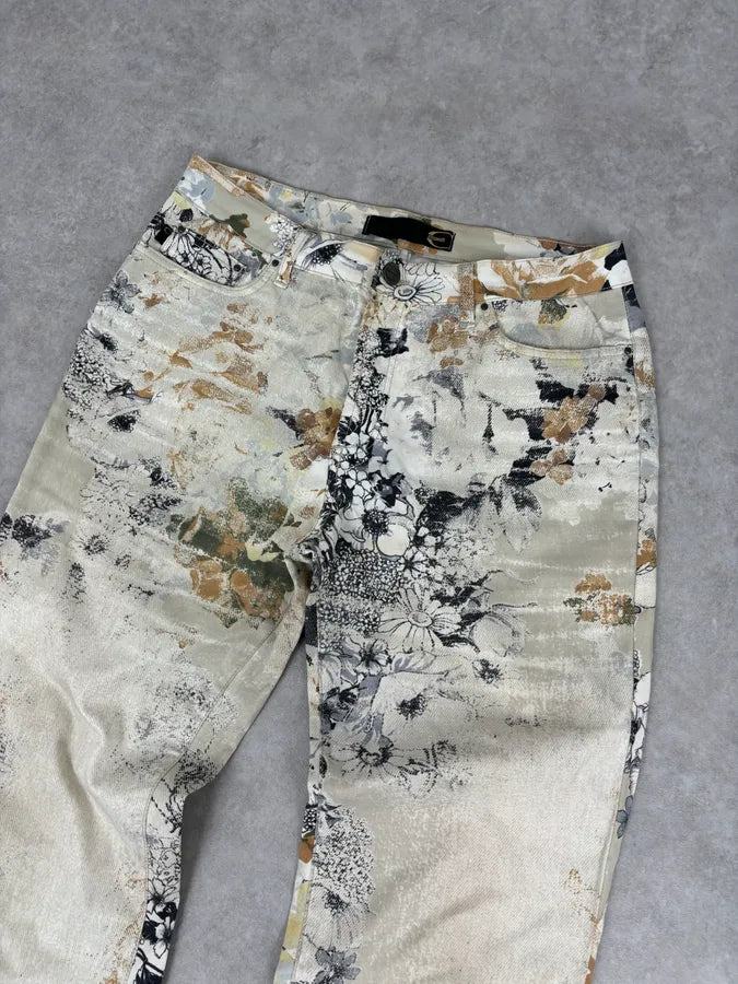 2000s Cavalli Cream Floral Fantasy Pants iMmgfZV 4