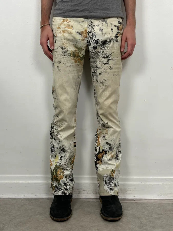 2000s Cavalli Cream Floral Fantasy Pants iMmgfZV 1