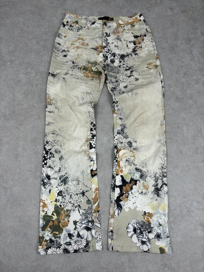 2000s Cavalli Cream Floral Fantasy Pants iMmgfZV 0