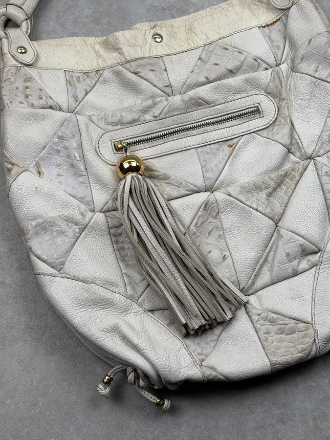 2000s Cavalli Cream Leather Patchwork Shoulder Bag QRvxvcR 4