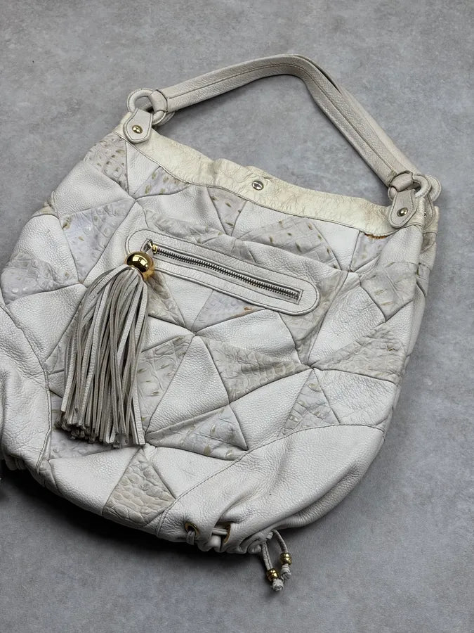 2000s Cavalli Cream Leather Patchwork Shoulder Bag QRvxvcR 3