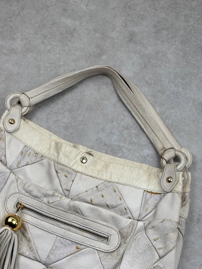 2000s Cavalli Cream Leather Patchwork Shoulder Bag QRvxvcR 5