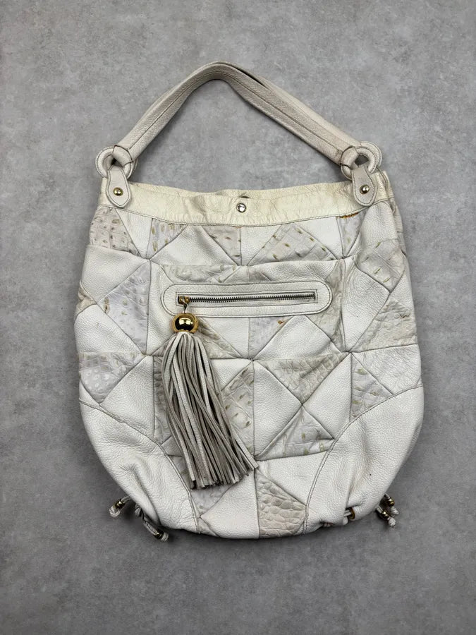 2000s Cavalli Cream Leather Patchwork Shoulder Bag QRvxvcR 0