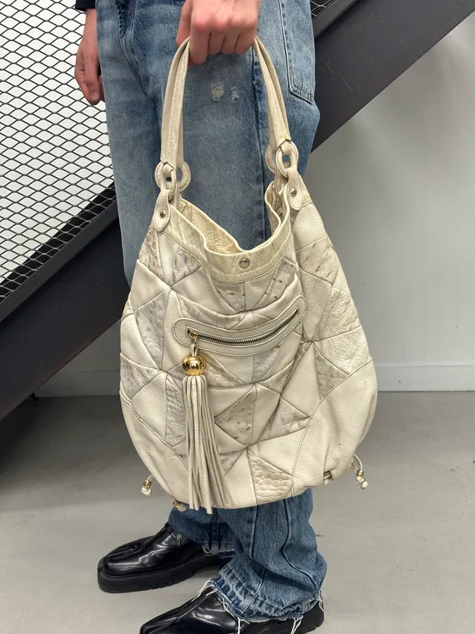 2000s Cavalli Cream Leather Patchwork Shoulder Bag QRvxvcR 1