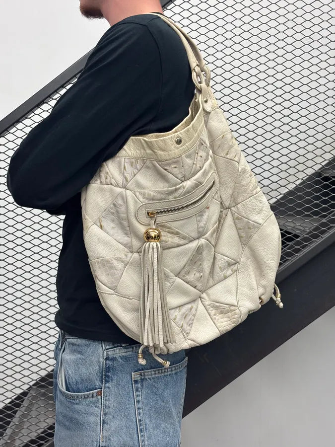 2000s Cavalli Cream Leather Patchwork Shoulder Bag QRvxvcR 2