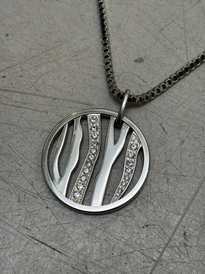 2010s Cavalli Strass Logo Circle Pendant Necklace kHwHjQX 5
