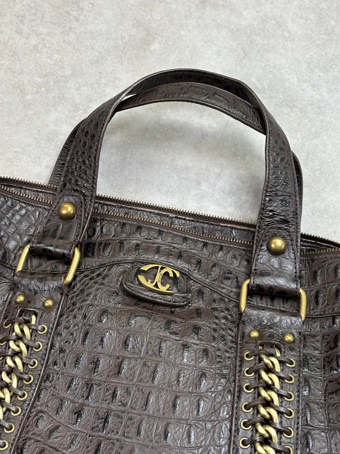 AW2007 Cavalli Dark Brown Crocodile Embossed Leather Handle Bag tPYIeTQ 3