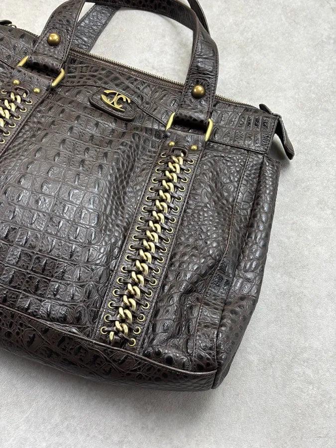 AW2007 Cavalli Dark Brown Crocodile Embossed Leather Handle Bag tPYIeTQ 4