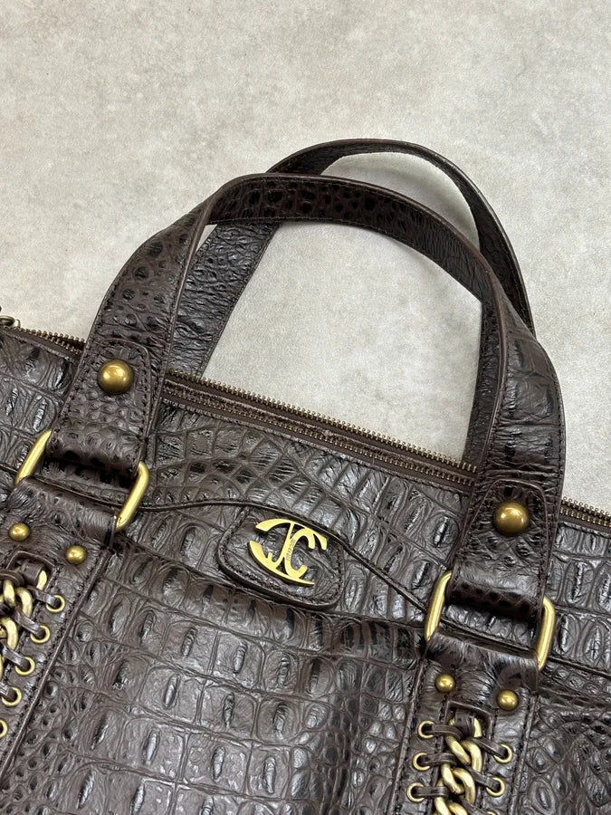 AW2007 Cavalli Dark Brown Crocodile Embossed Leather Handle Bag tPYIeTQ 8