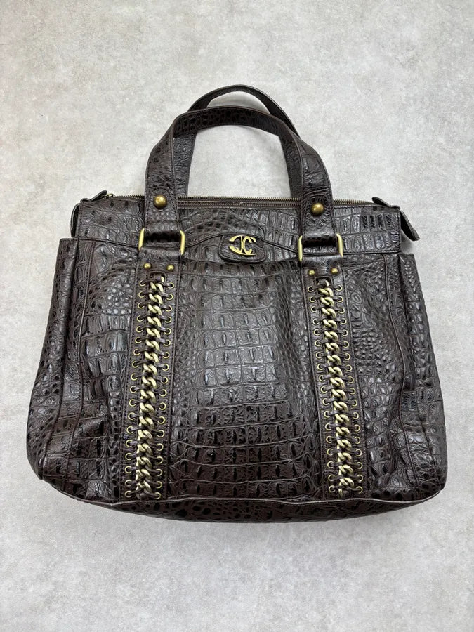 AW2007 Cavalli Dark Brown Crocodile Embossed Leather Handle Bag tPYIeTQ 6