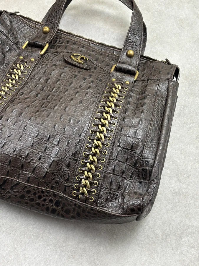AW2007 Cavalli Dark Brown Crocodile Embossed Leather Handle Bag tPYIeTQ 7