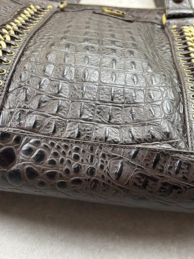 AW2007 Cavalli Dark Brown Crocodile Embossed Leather Handle Bag tPYIeTQ 10