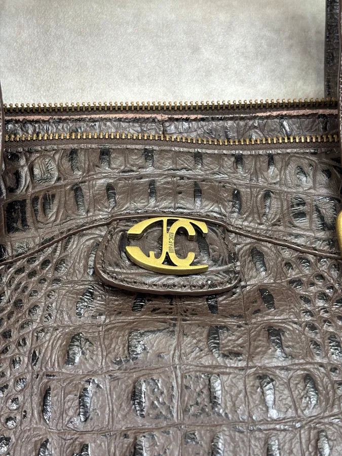 AW2007 Cavalli Dark Brown Crocodile Embossed Leather Handle Bag tPYIeTQ 9