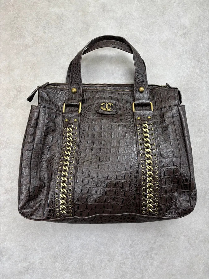AW2007 Cavalli Dark Brown Crocodile Embossed Leather Handle Bag tPYIeTQ 0
