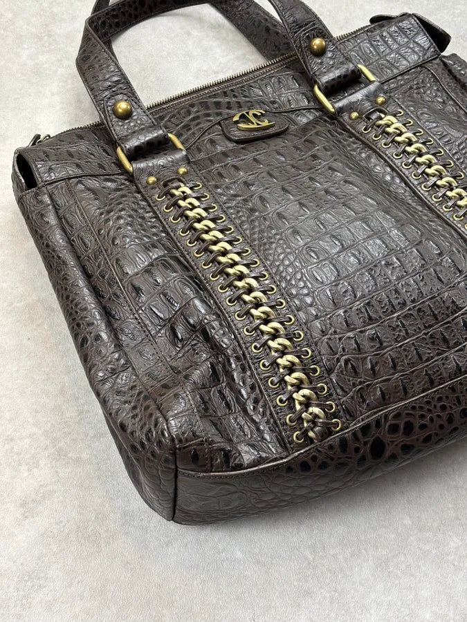 AW2007 Cavalli Dark Brown Crocodile Embossed Leather Handle Bag tPYIeTQ 5