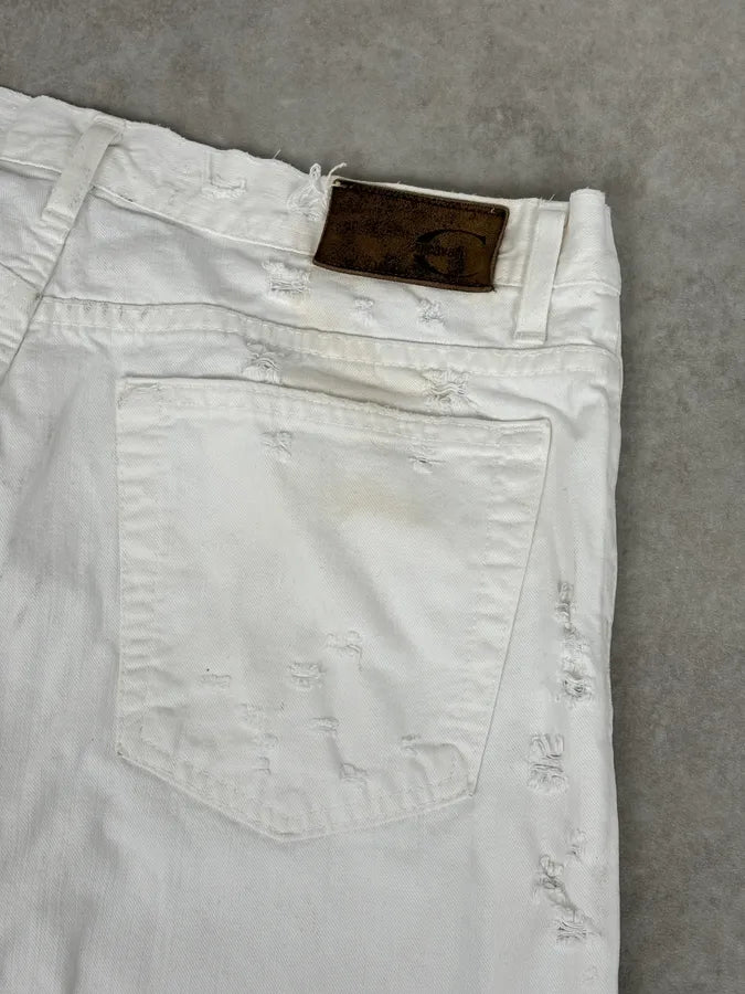 SS2004 Cavalli Distressed White Denim Jeans HZaQYOB 7