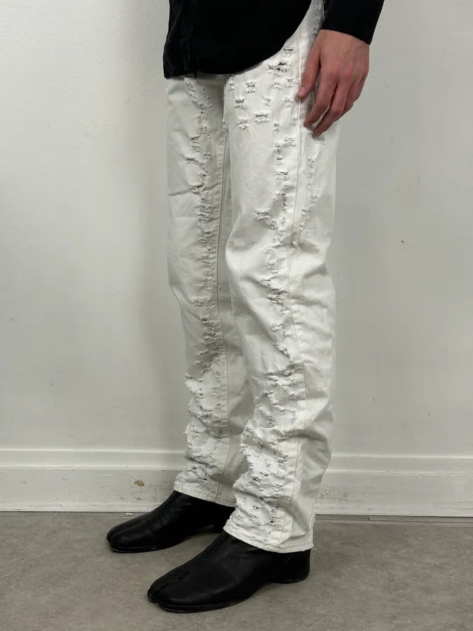 SS2004 Cavalli Distressed White Denim Jeans HZaQYOB 2