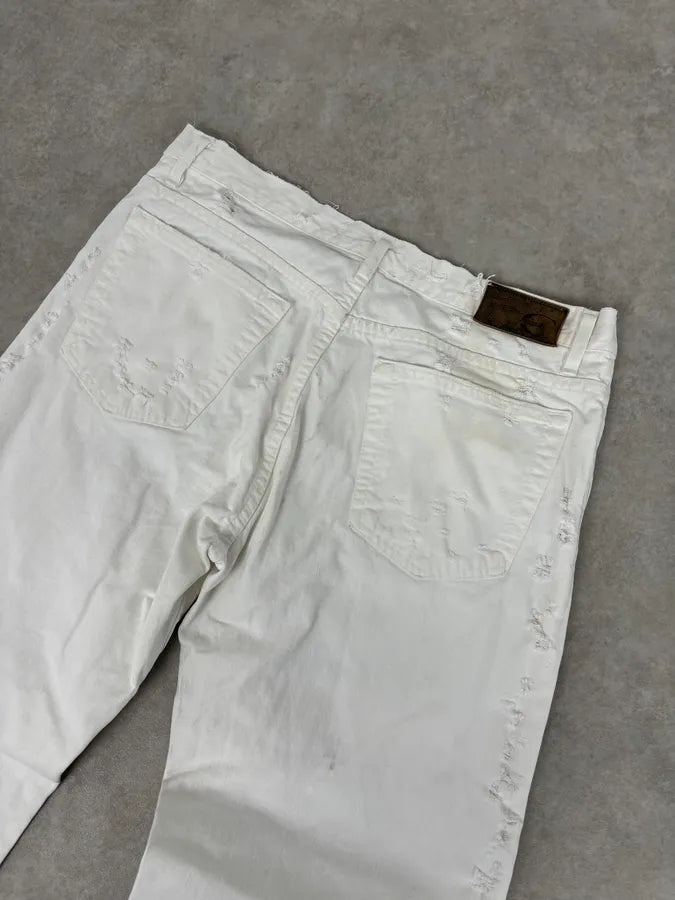 SS2004 Cavalli Distressed White Denim Jeans HZaQYOB 6