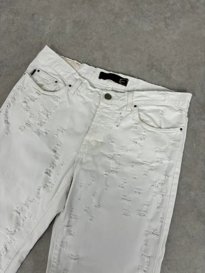 SS2004 Cavalli Distressed White Denim Jeans HZaQYOB 4