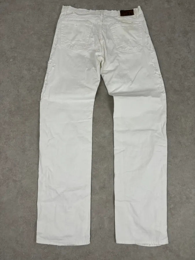 SS2004 Cavalli Distressed White Denim Jeans HZaQYOB 5