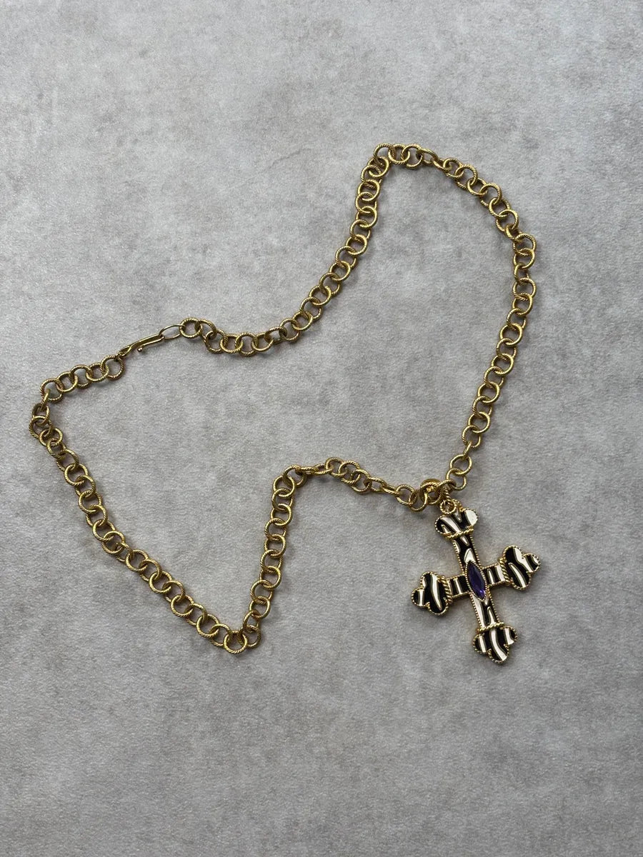 Cavalli Gold Metal Animal Print Cross Necklace OrEtqoA 4