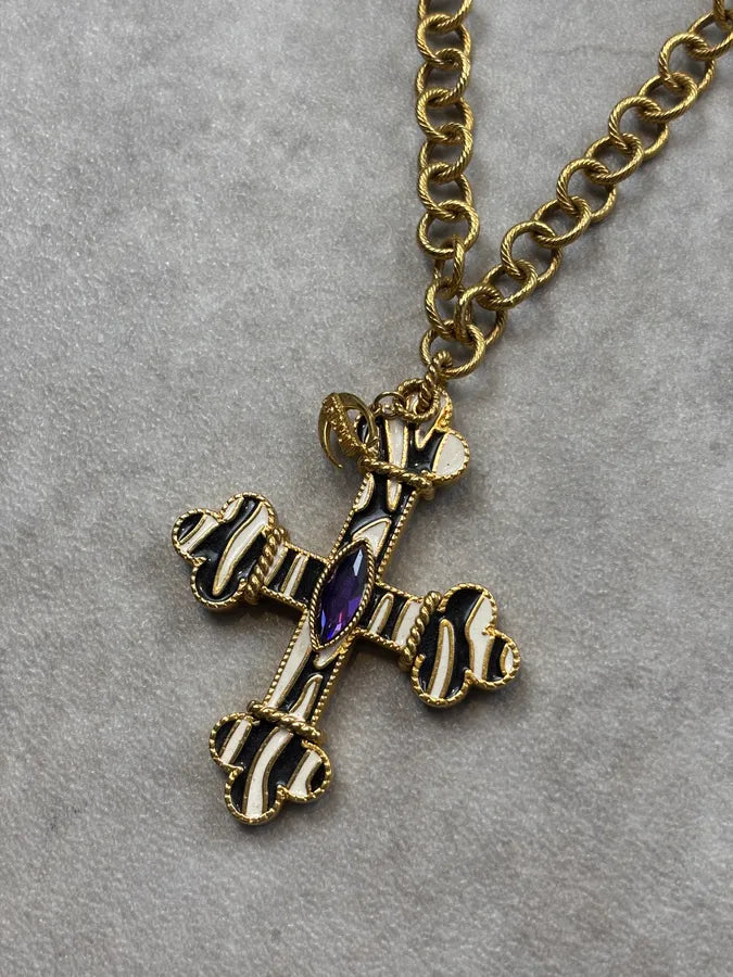Cavalli Gold Metal Animal Print Cross Necklace OrEtqoA 2