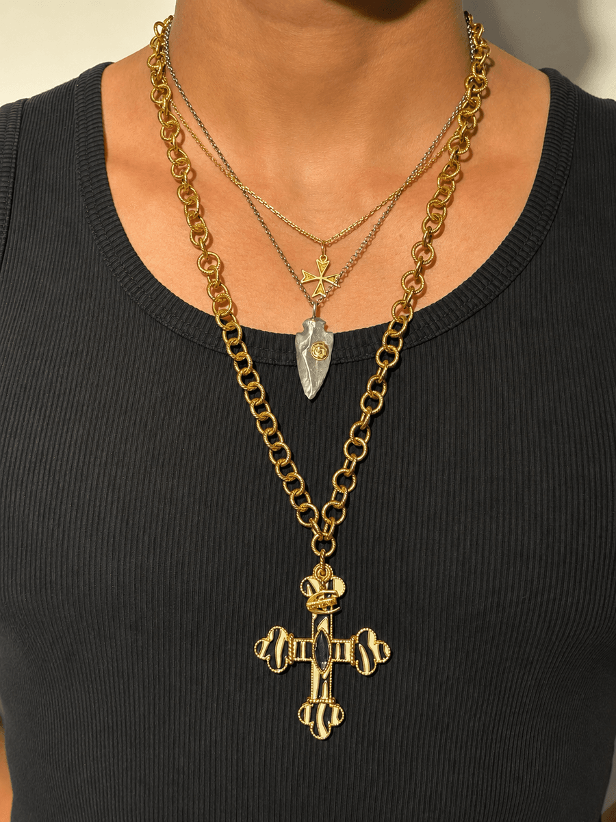 Cavalli Gold Metal Animal Print Cross Necklace OrEtqoA 0
