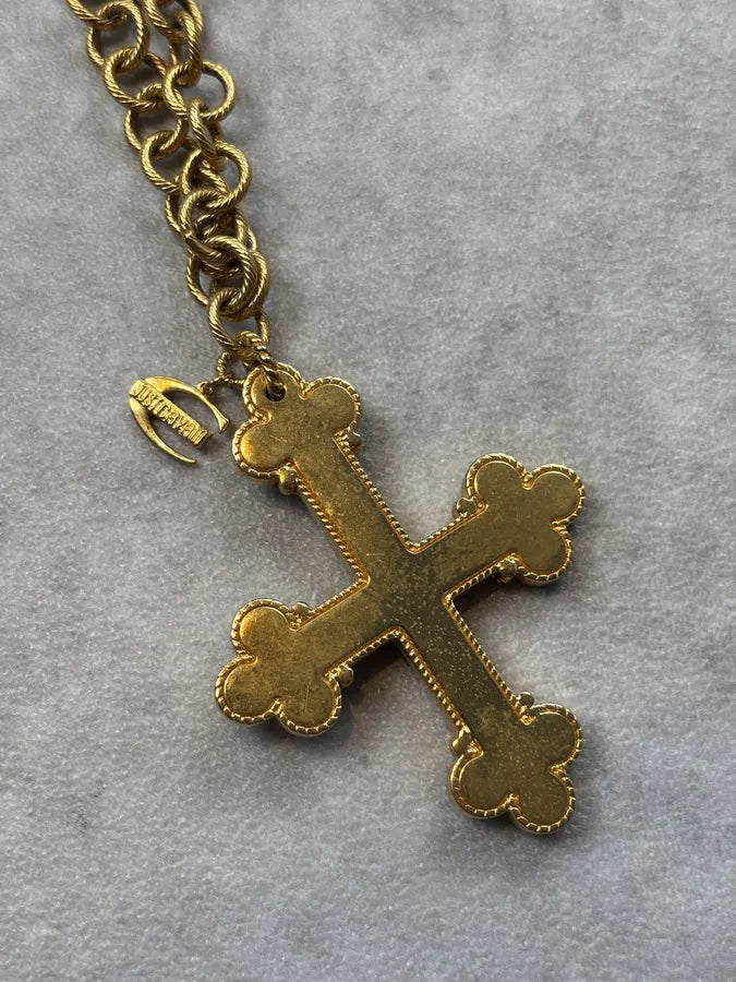 Cavalli Gold Metal Animal Print Cross Necklace OrEtqoA 7