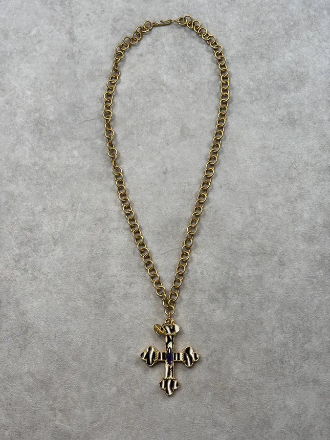 Cavalli Gold Metal Animal Print Cross Necklace OrEtqoA 1